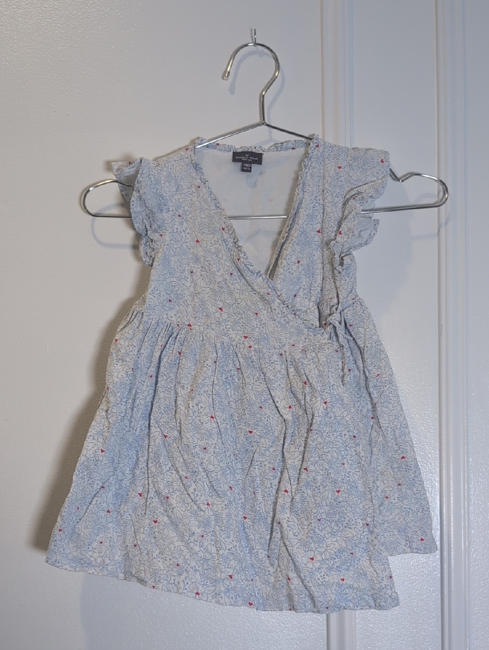 Toddler Light Blue Floral Wrap Dress with Red Heart Detail